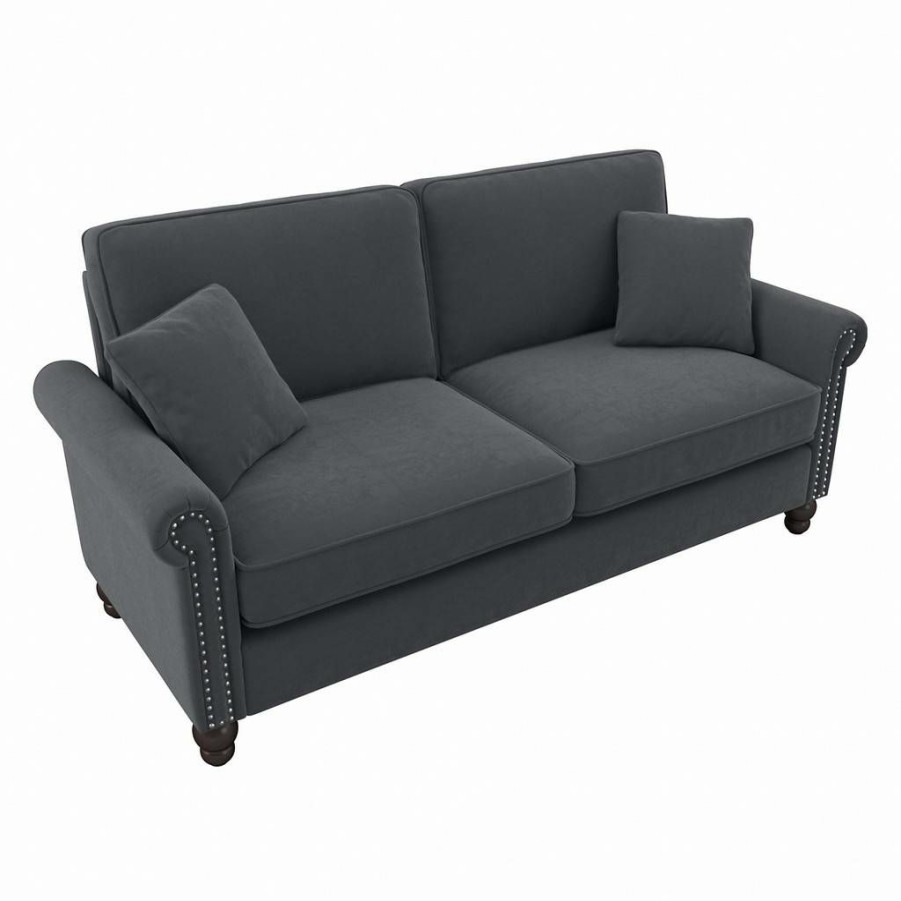 Living & Family Room Furniture * | Featured Bush Furniture Coventry 73W Sofa In Dark Gray Microsuede Bush Furniture Cvj73Bdgm-03K