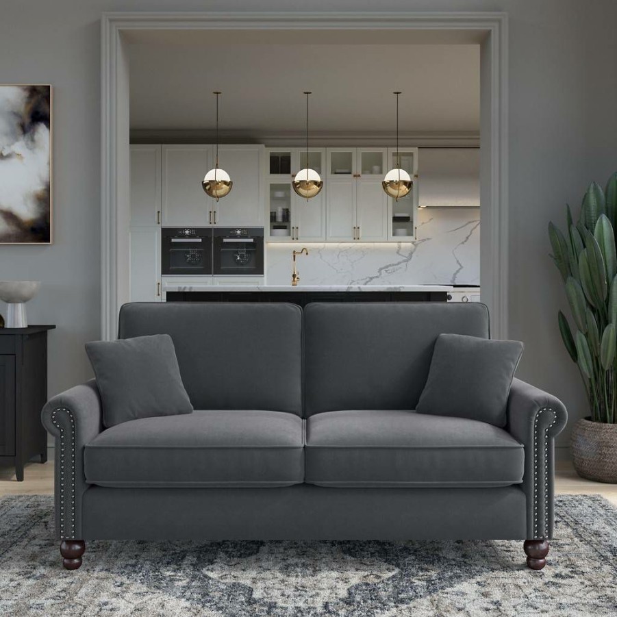 Living & Family Room Furniture * | Featured Bush Furniture Coventry 73W Sofa In Dark Gray Microsuede Bush Furniture Cvj73Bdgm-03K