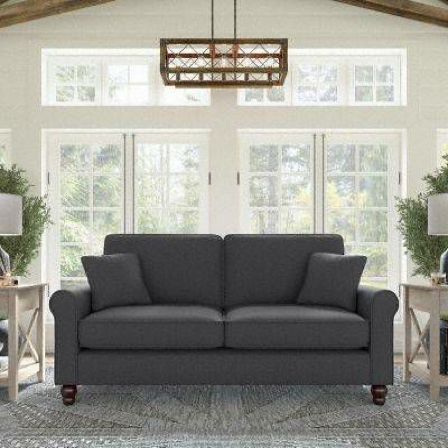 Living & Family Room Furniture * | Outlet Bush Furniture Hudson 73W Sofa In Charcoal Gray Herringbone Bush Furniture Hdj73Bcgh-03K