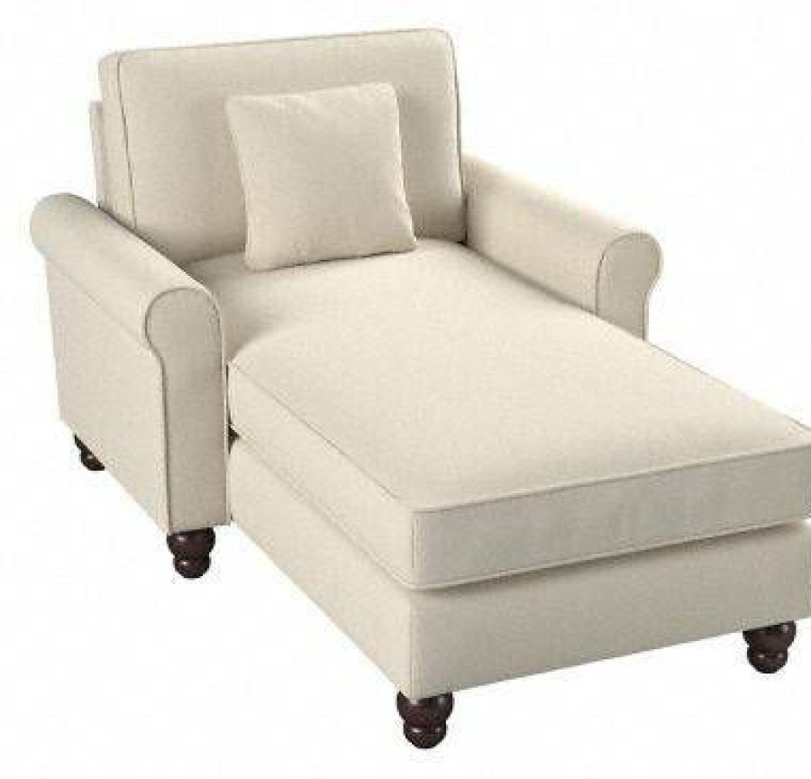 Living & Family Room Furniture * | Quick Delivery Bush Furniture Hudson Chaise Lounge With Arms In Cream Herringbone Bush Furniture Hdm41Bcrh-03K