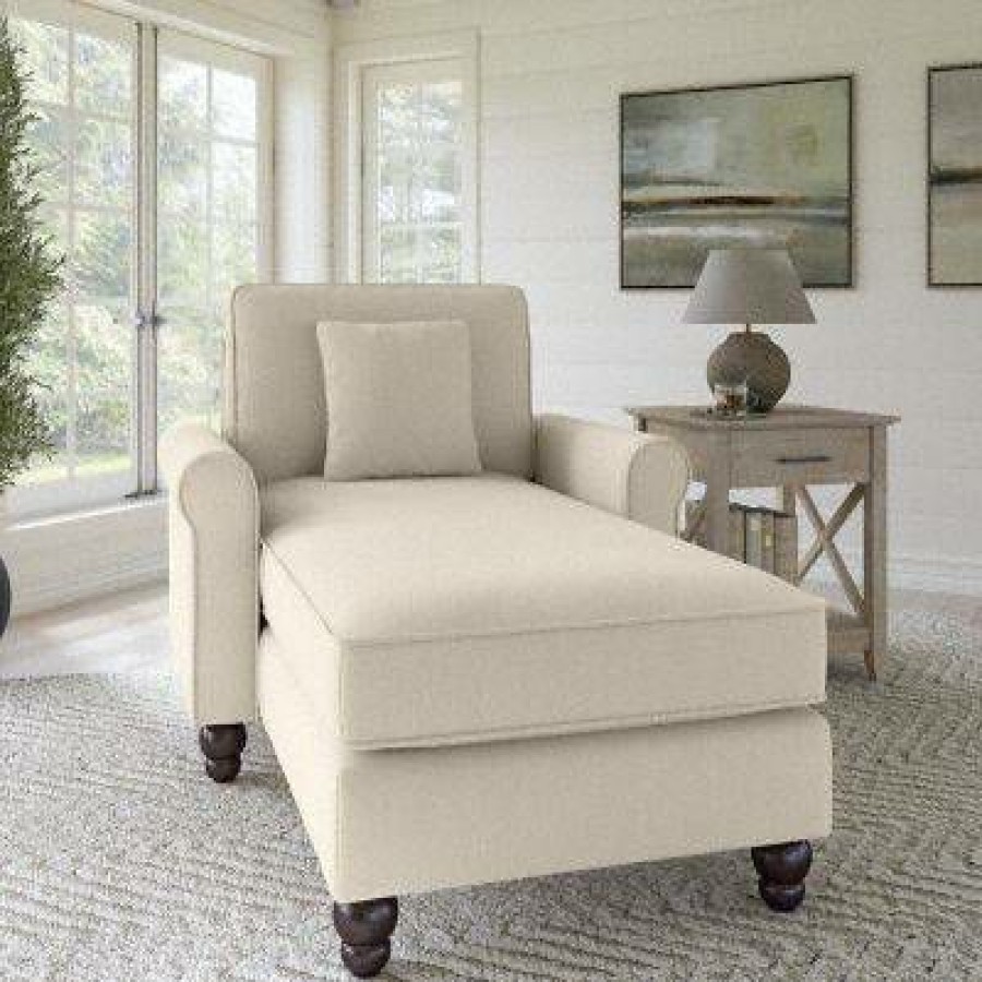 Living & Family Room Furniture * | Quick Delivery Bush Furniture Hudson Chaise Lounge With Arms In Cream Herringbone Bush Furniture Hdm41Bcrh-03K