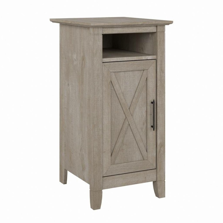 Living & Family Room Furniture * | Special Offers Bush Furniture Key West End Table With Door In Washed Gray Kws116Wg-Z2