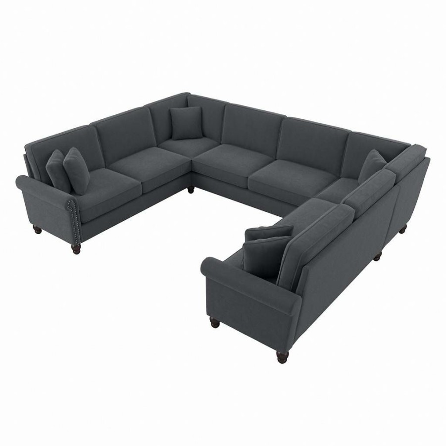 Living & Family Room Furniture * | Clearance Sale Bush Furniture Coventry 125W U Shaped Sectional Couch In Dark Gray Microsuede Bush Furniture Cvy123Bdgm-03K