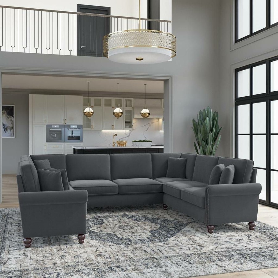 Living & Family Room Furniture * | Clearance Sale Bush Furniture Coventry 125W U Shaped Sectional Couch In Dark Gray Microsuede Bush Furniture Cvy123Bdgm-03K