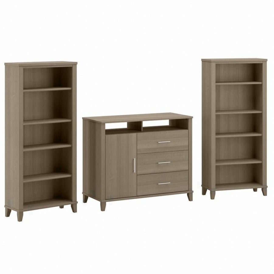 Living & Family Room Furniture * | Special Offers Bush Furniture Somerset Entertainment Center In Ash Gray Bush Furniture Set039Ag