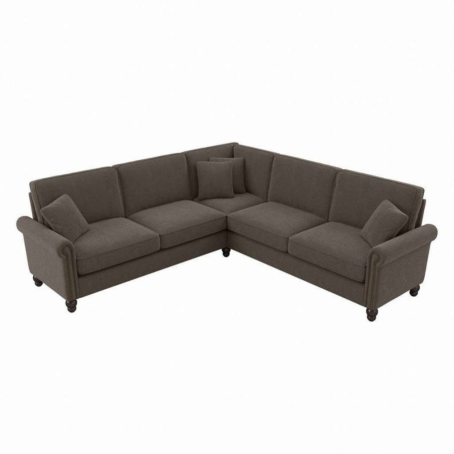 Living & Family Room Furniture * | Excellent Quality Bush Furniture Coventry 99W L Shaped Sectional Couch In Chocolate Brown Microsuede Bush Furniture Cvy98Bcbm-03K