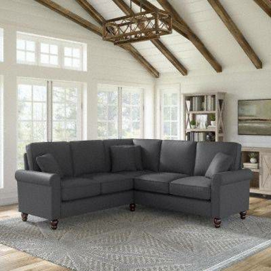 Living & Family Room Furniture * | Clearance Sale Bush Furniture Hudson 87W L Shaped Sectional Couch In Charcoal Gray Herringbone Bush Furniture Hdy86Bcgh-03K