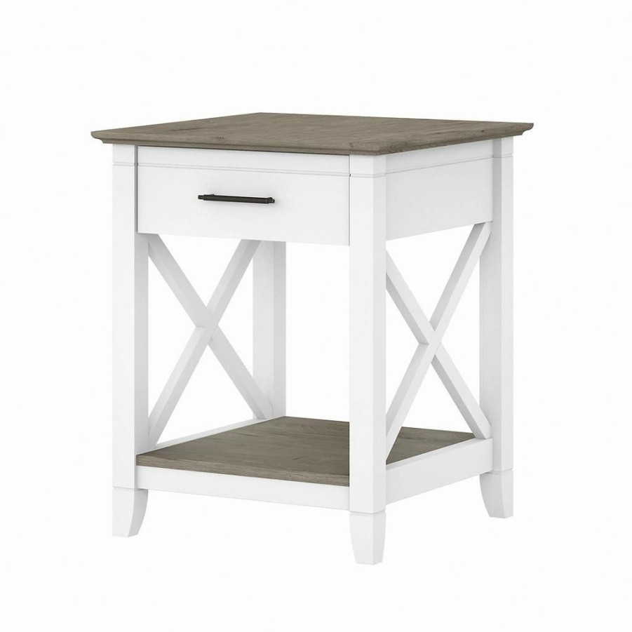 Living & Family Room Furniture * | Shoping Bush Furniture Key West End Table With Storage In Pure White And Shiplap Gray Bush Furniture Kwt120G2W-03