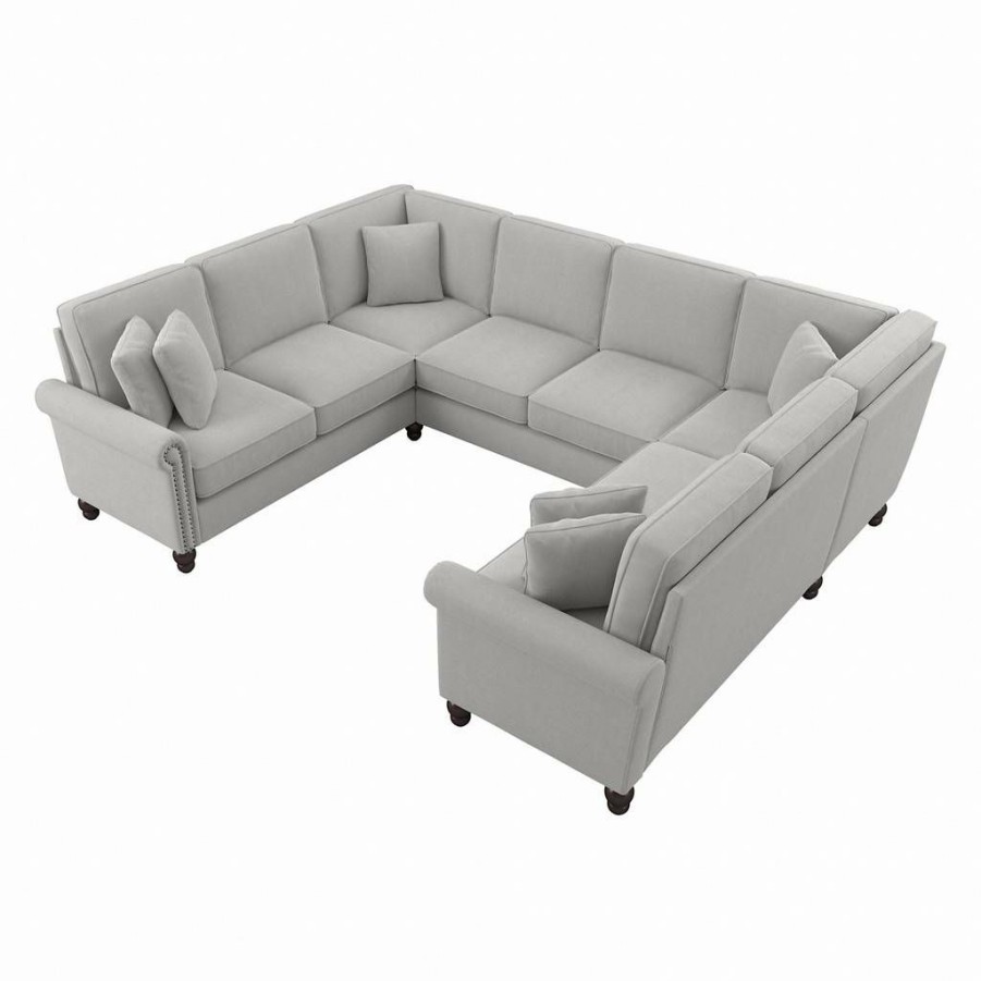 Living & Family Room Furniture * | Hot Sell Bush Furniture Coventry 113W U Shaped Sectional Couch In Light Gray Microsuede Bush Furniture Cvy112Blgm-03K