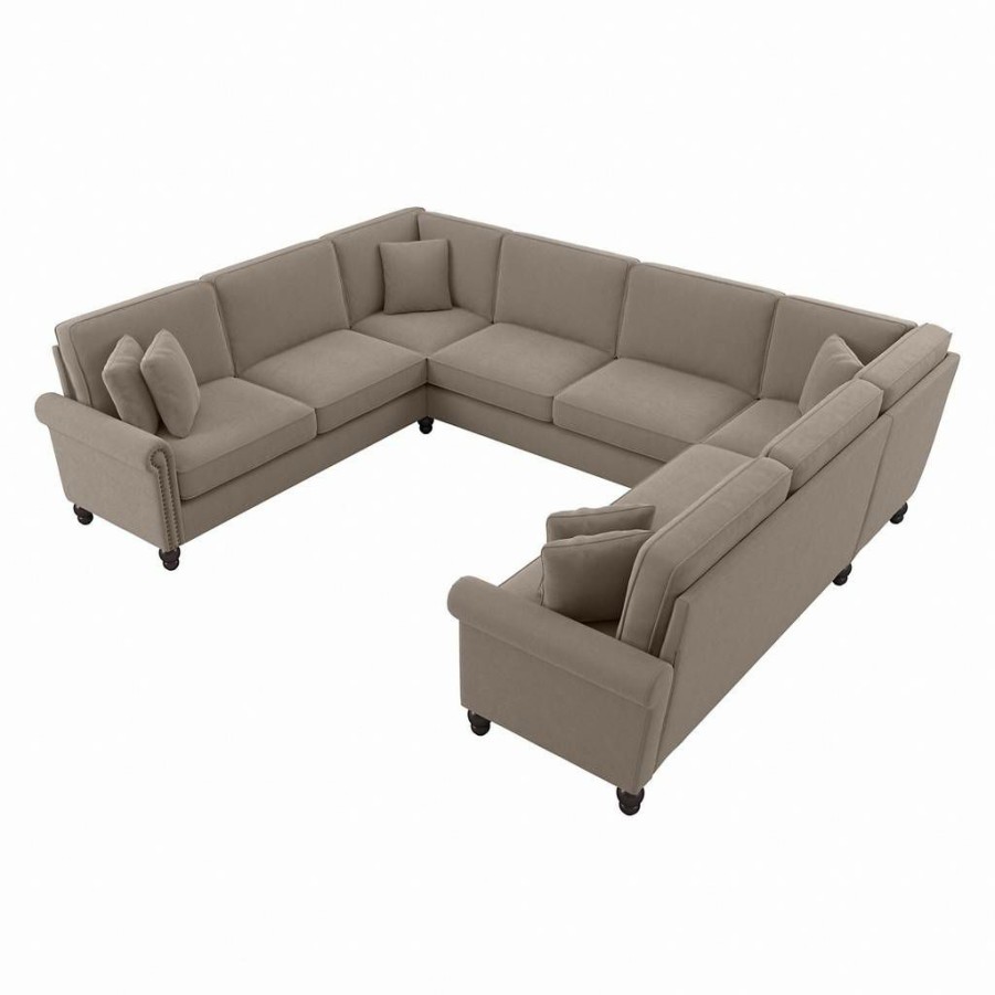 Living & Family Room Furniture * | Wholesale Bush Furniture Coventry 125W U Shaped Sectional Couch In Tan Microsuede Bush Furniture Cvy123Btnm-03K