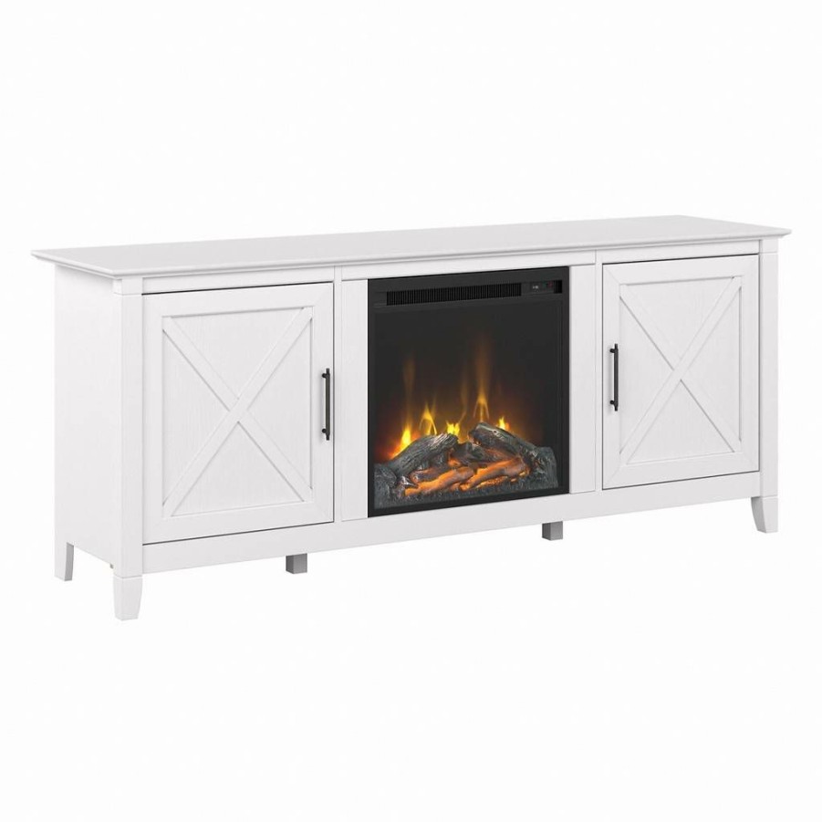 Living & Family Room Furniture * | Classical Bush Furniture Key West Electric Fireplace Tv Stand For 70 Inch Tv In Pure White Oak Bush Furniture Kws063Wt