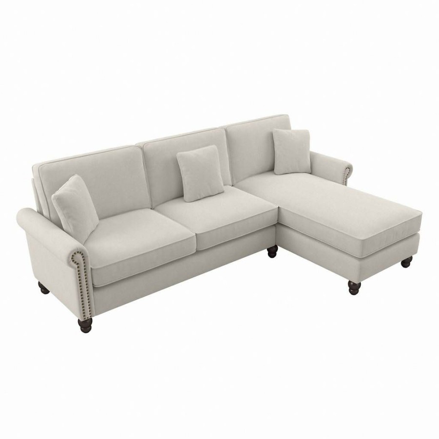 Living & Family Room Furniture * | Classical Bush Furniture Coventry 102W Sectional Couch With Reversible Chaise Lounge In Light Beige Microsuede Bush Furniture Cvy102Blbm-03K