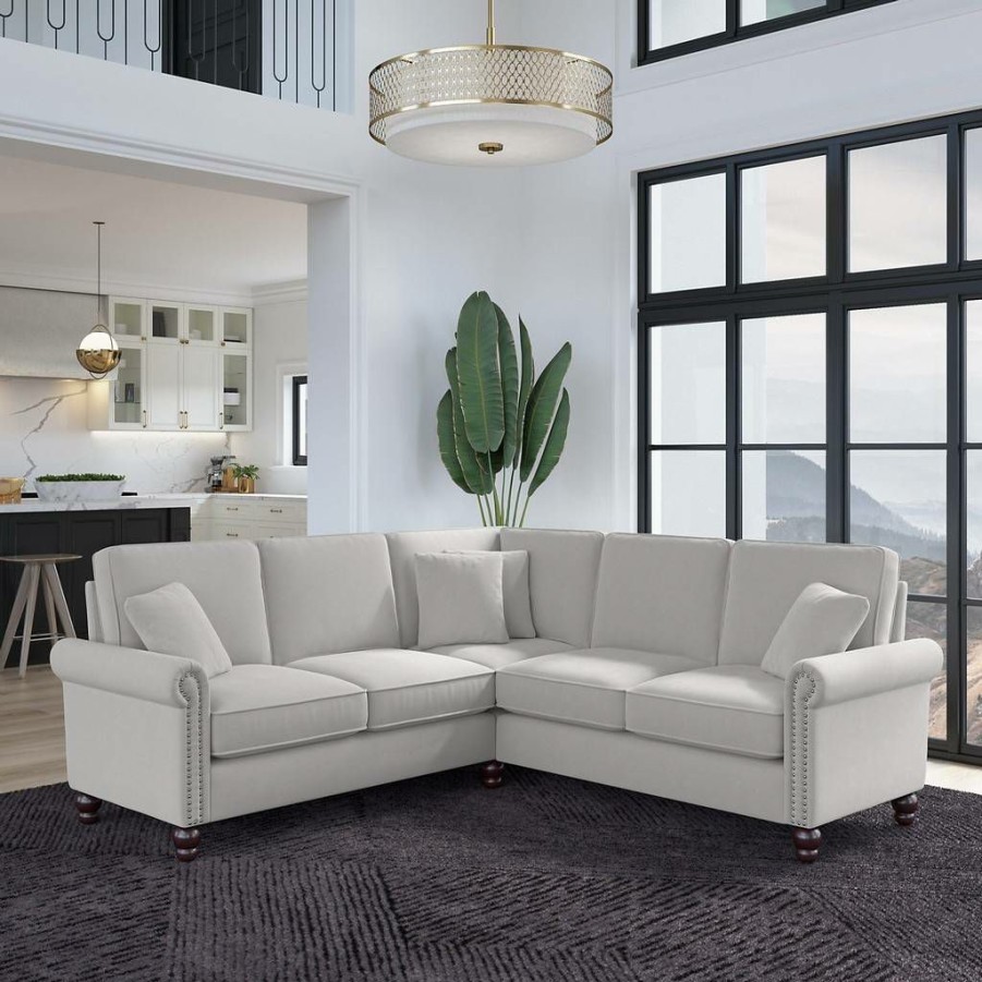 Living & Family Room Furniture * | Promotions Bush Furniture Coventry 87W L Shaped Sectional Couch In Light Gray Microsuede Bush Furniture Cvy86Blgm-03K