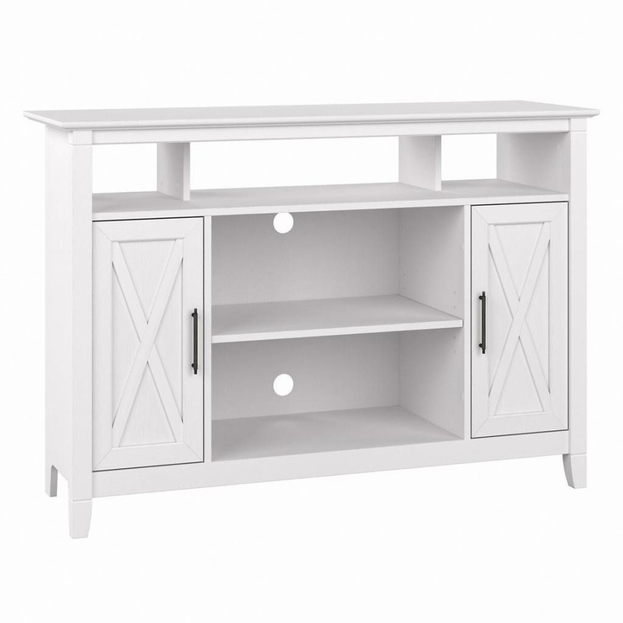 Living & Family Room Furniture * | Clearance Sale Bush Furniture Key West Tall Tv Stand For 55 Inch Tv In Pure White Oak Bush Furniture Kwv148Wt-03