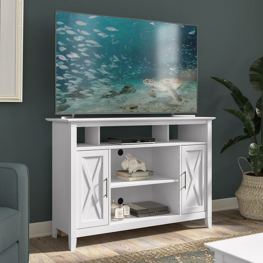 Living & Family Room Furniture * | Clearance Sale Bush Furniture Key West Tall Tv Stand For 55 Inch Tv In Pure White Oak Bush Furniture Kwv148Wt-03