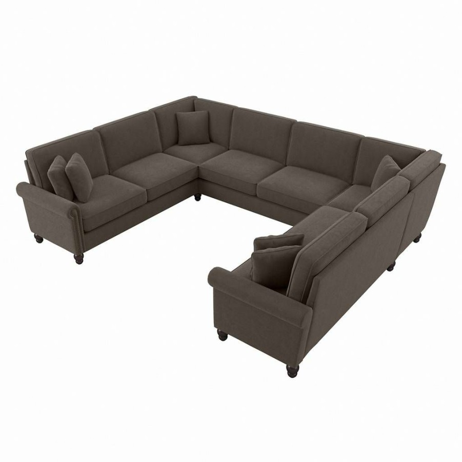 Living & Family Room Furniture * | Best Sale Bush Furniture Coventry 125W U Shaped Sectional Couch In Chocolate Brown Microsuede Bush Furniture Cvy123Bcbm-03K