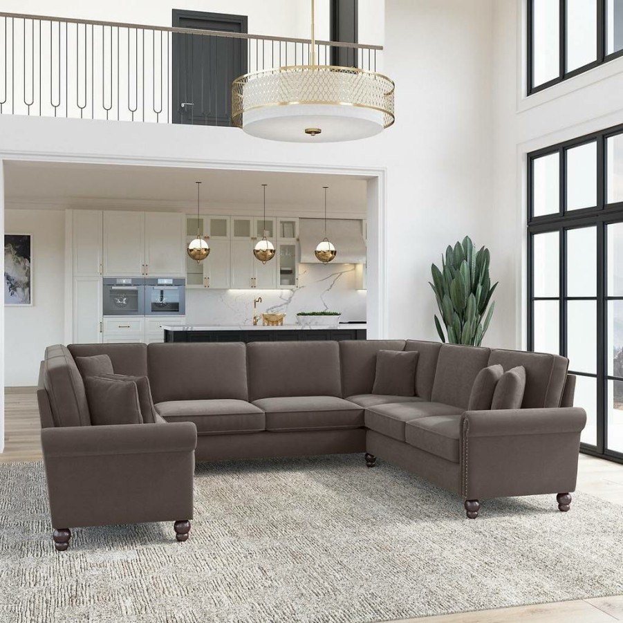 Living & Family Room Furniture * | Best Sale Bush Furniture Coventry 125W U Shaped Sectional Couch In Chocolate Brown Microsuede Bush Furniture Cvy123Bcbm-03K