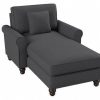 Living & Family Room Furniture * | Large Choice Bush Furniture Hudson Chaise Lounge With Arms In Charcoal Gray Herringbone Bush Furniture Hdm41Bcgh-03K