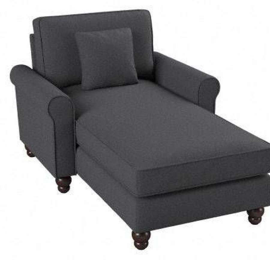 Living & Family Room Furniture * | Large Choice Bush Furniture Hudson Chaise Lounge With Arms In Charcoal Gray Herringbone Bush Furniture Hdm41Bcgh-03K