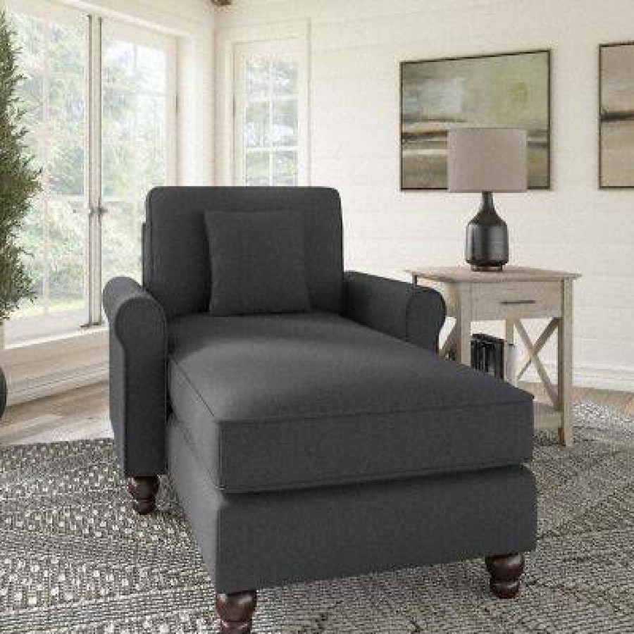 Living & Family Room Furniture * | Large Choice Bush Furniture Hudson Chaise Lounge With Arms In Charcoal Gray Herringbone Bush Furniture Hdm41Bcgh-03K