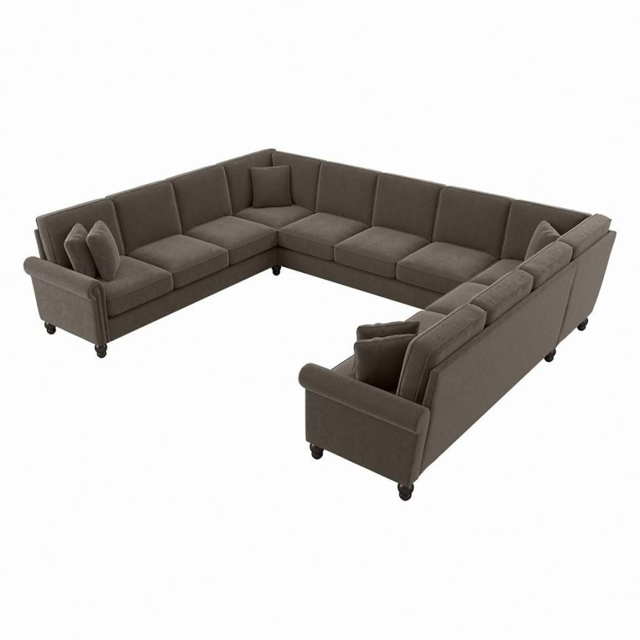 Living & Family Room Furniture * | Featured Bush Furniture Coventry 137W U Shaped Sectional Couch In Chocolate Brown Microsuede Bush Furniture Cvy135Bcbm-03K