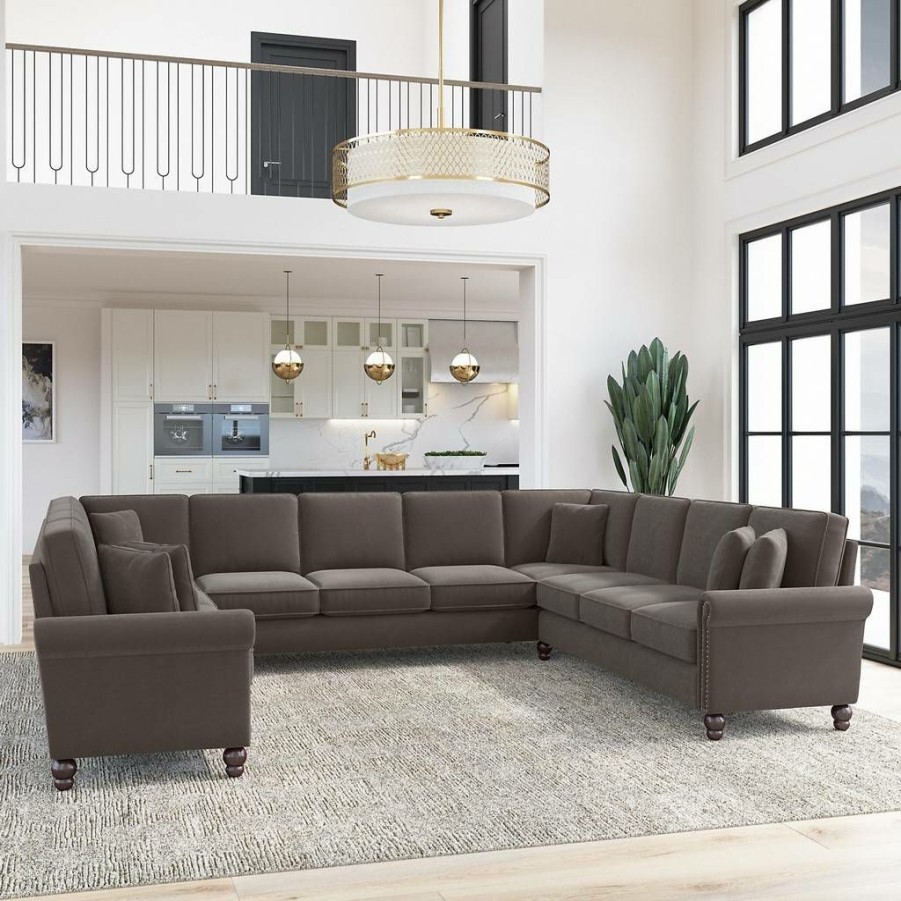 Living & Family Room Furniture * | Featured Bush Furniture Coventry 137W U Shaped Sectional Couch In Chocolate Brown Microsuede Bush Furniture Cvy135Bcbm-03K