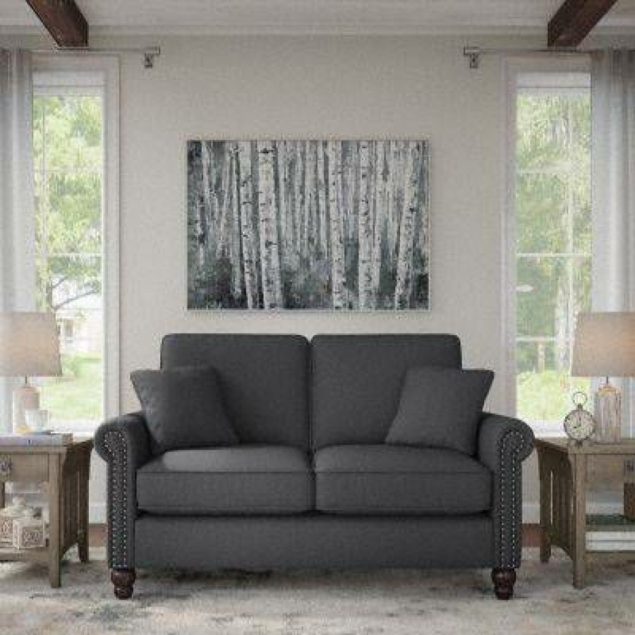 Living & Family Room Furniture * | Hot Sell Bush Furniture Coventry 61W Loveseat In Charcoal Gray Herringbone Bush Furniture Cvj61Bcgh-03K