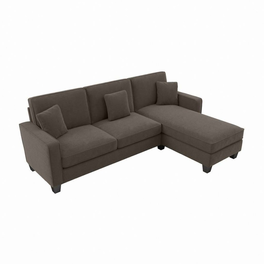 Living & Family Room Furniture * | Special Offers Bush Furniture Stockton 102W Sectional Couch With Reversible Chaise Lounge In Chocolate Brown Microsuede Bush Furniture Sny102Scbm-03K