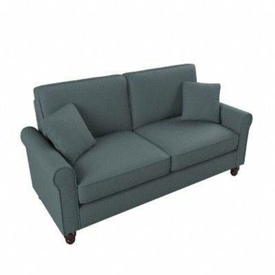 Living & Family Room Furniture * | Clearance Sale Bush Furniture Hudson 73W Sofa In Turkish Blue Herringbone Bush Furniture Hdj73Btbh-03K