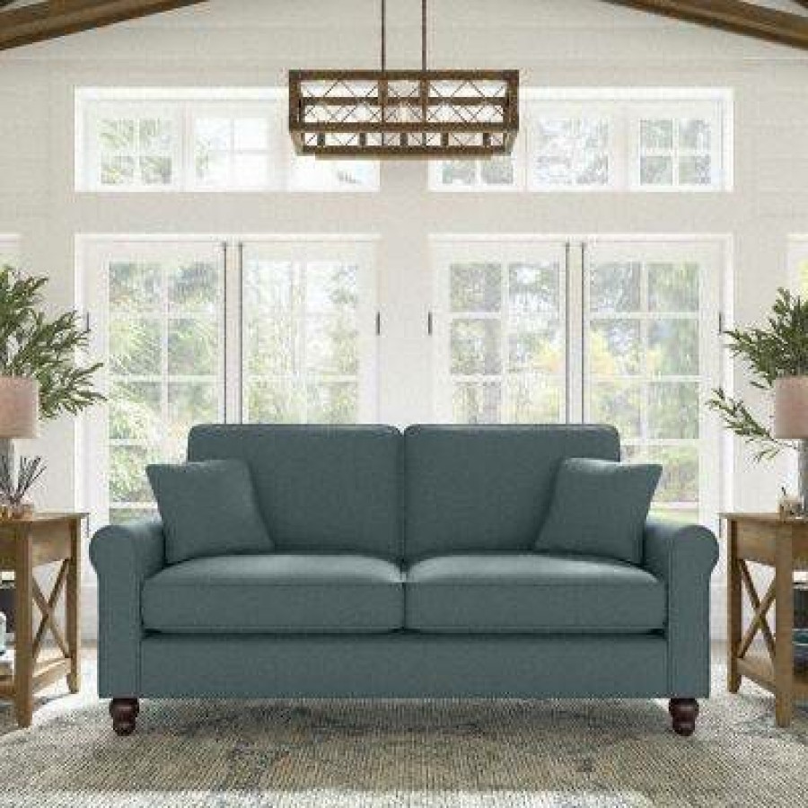 Living & Family Room Furniture * | Clearance Sale Bush Furniture Hudson 73W Sofa In Turkish Blue Herringbone Bush Furniture Hdj73Btbh-03K