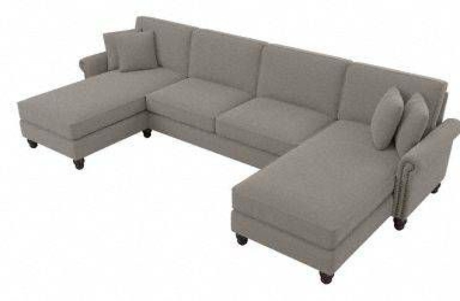 Living & Family Room Furniture * | Discounts Bush Furniture Coventry 131W Sectional Couch With Double Chaise Lounge In Beige Herringbone Bush Furniture Cvy130Bbgh-03K