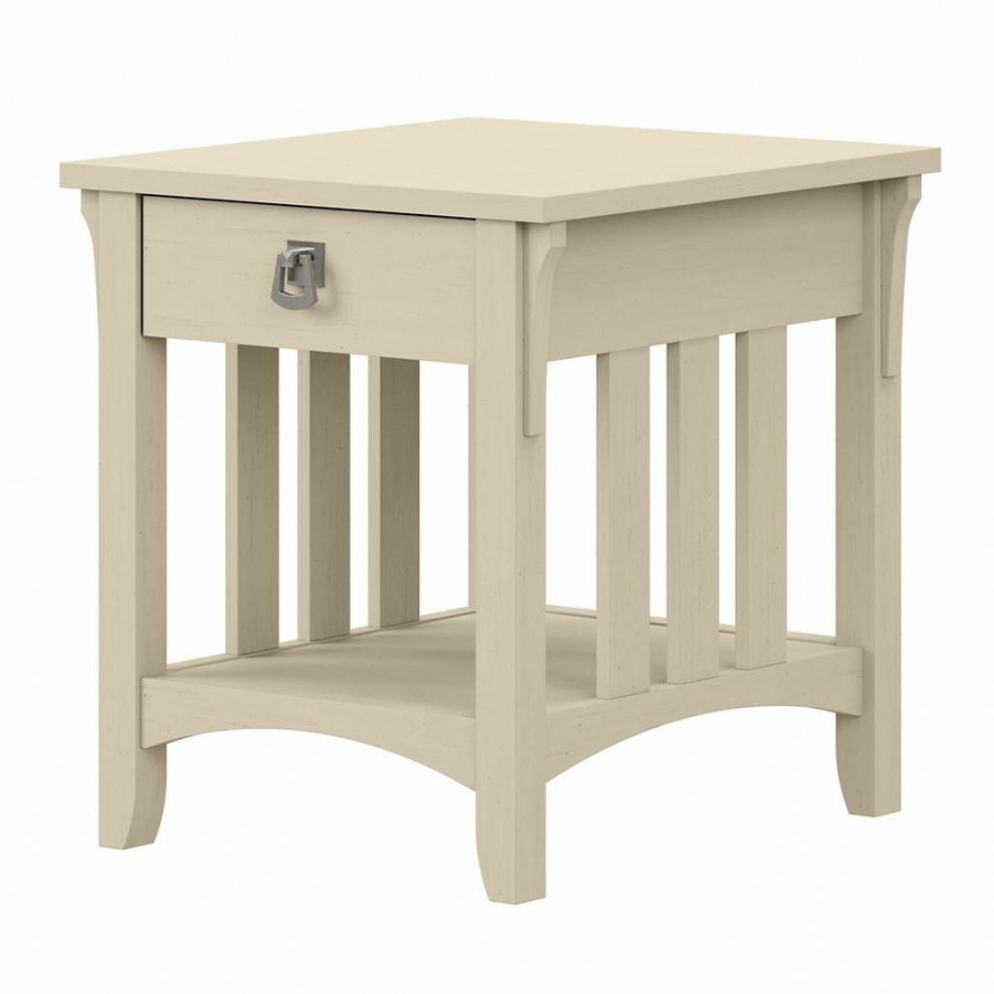 Living & Family Room Furniture * | Quick Delivery Salinas End Table With Storage In Antique White Bush Furniture Sat118Aw-03