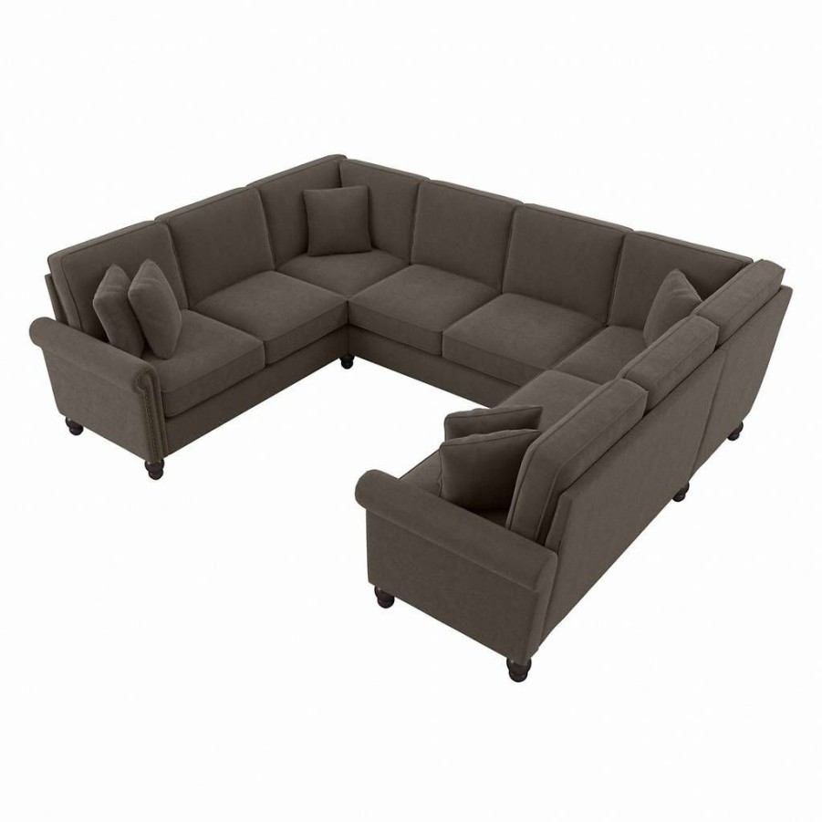 Living & Family Room Furniture * | Wholesale Bush Furniture Coventry 113W U Shaped Sectional Couch In Chocolate Brown Microsuede Bush Furniture Cvy112Bcbm-03K