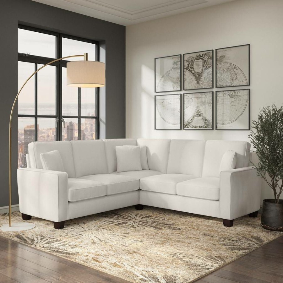 Living & Family Room Furniture * | Clearance Sale Bush Furniture Stockton 87W L Shaped Sectional Couch In Light Beige Microsuede Bush Furniture Sny86Slbm-03K