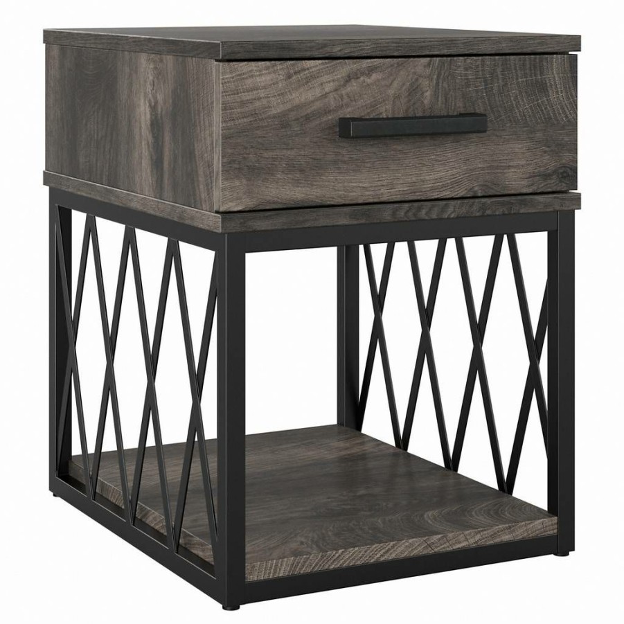 Living & Family Room Furniture * | Hot Selling Kathy Ireland Home By Bush Furniture City Park Industrial End Table With Drawer In Dark Gray Hickory Bush Furniture Cpt118Gh-03