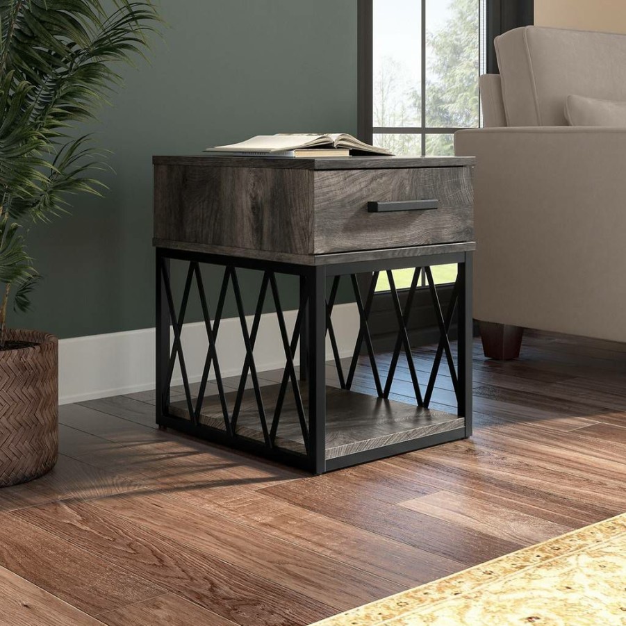 Living & Family Room Furniture * | Hot Selling Kathy Ireland Home By Bush Furniture City Park Industrial End Table With Drawer In Dark Gray Hickory Bush Furniture Cpt118Gh-03