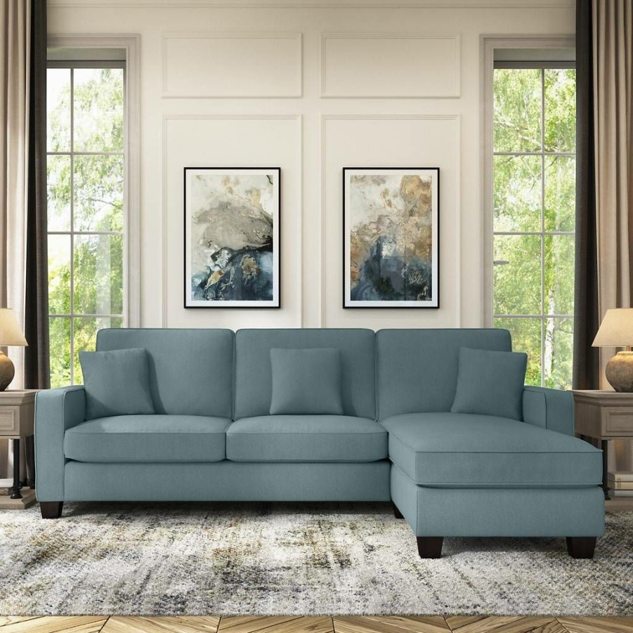 Living & Family Room Furniture * | Hot Sell Bush Furniture Stockton 102W Sectional Couch With Reversible Chaise Lounge In Turkish Blue Herringbone Sny102Stbh-03K