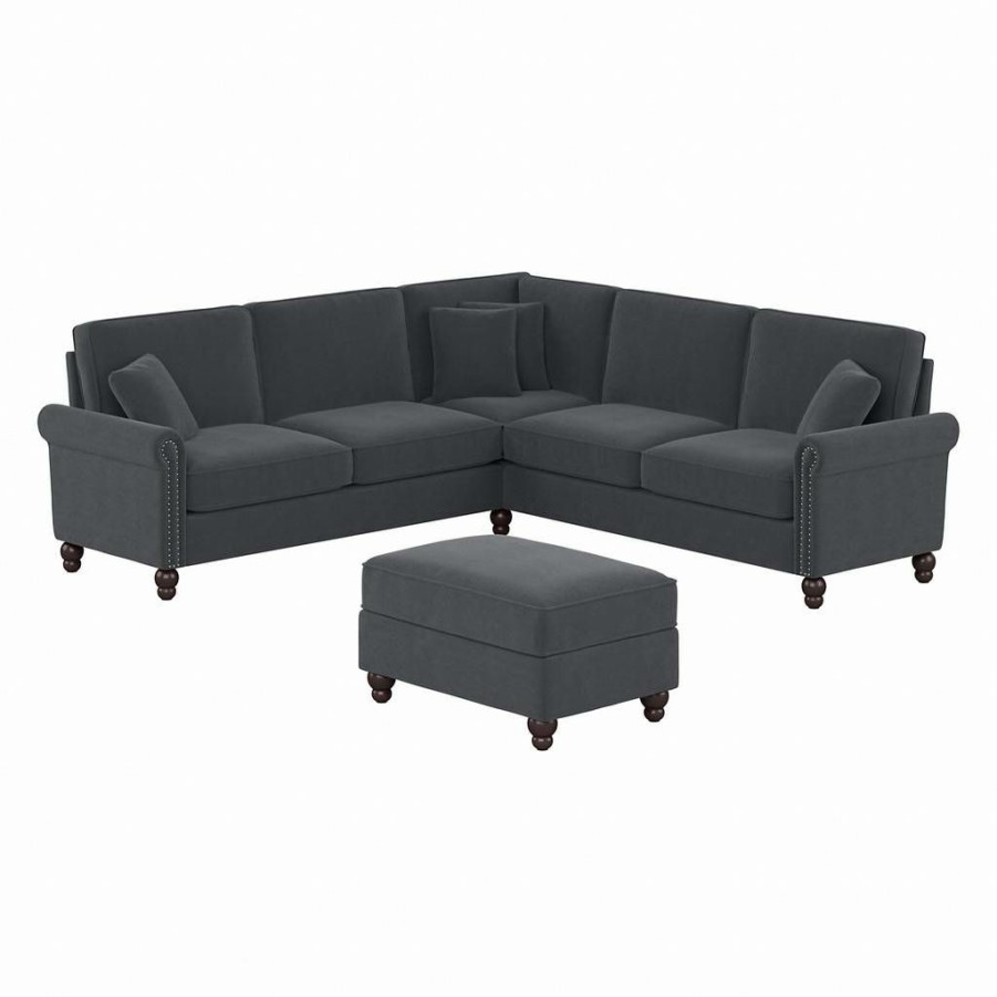 Living & Family Room Furniture * | Promotions Bush Furniture Coventry 99W L Shaped Sectional Couch With Ottoman In Dark Gray Microsuede Bush Furniture Cvn003Dgm