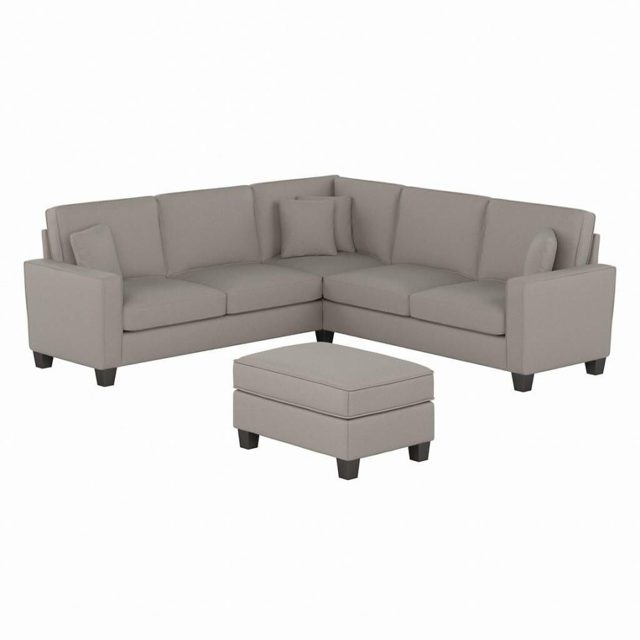 Living & Family Room Furniture * | Promotions Stockton 99W L Shaped Sectional Couch W/ Ottoman In Beige Herringbone Bush Furniture Skt003Bgh