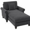 Living & Family Room Furniture * | Promotions Bush Furniture Coventry Chaise Lounge With Arms In Charcoal Gray Herringbone Bush Furniture Cvm41Bcgh-03K