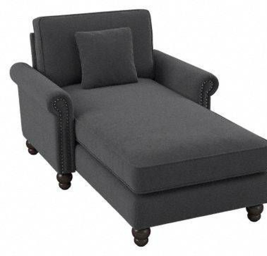 Living & Family Room Furniture * | Promotions Bush Furniture Coventry Chaise Lounge With Arms In Charcoal Gray Herringbone Bush Furniture Cvm41Bcgh-03K