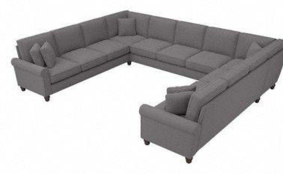 Living & Family Room Furniture * | Clearance Sale Bush Furniture Hudson 137W U Shaped Sectional Couch In French Gray Herringbone Bush Furniture Hdy135Bfgh-03K