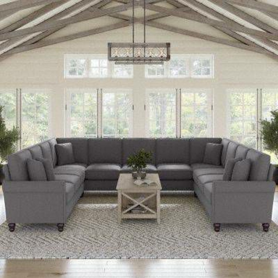 Living & Family Room Furniture * | Clearance Sale Bush Furniture Hudson 137W U Shaped Sectional Couch In French Gray Herringbone Bush Furniture Hdy135Bfgh-03K