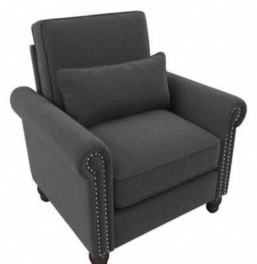 Living & Family Room Furniture * | Classical Bush Furniture Coventry Accent Chair With Arms In Charcoal Gray Herringbone Bush Furniture Cvk36Bcgh-03