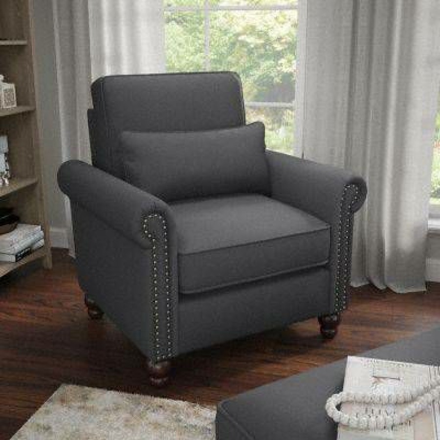 Living & Family Room Furniture * | Classical Bush Furniture Coventry Accent Chair With Arms In Charcoal Gray Herringbone Bush Furniture Cvk36Bcgh-03