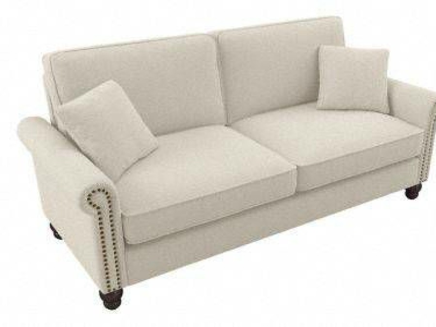 Living & Family Room Furniture * | Discounts Bush Furniture Coventry 73W Sofa In Cream Herringbone Bush Furniture Cvj73Bcrh-03K