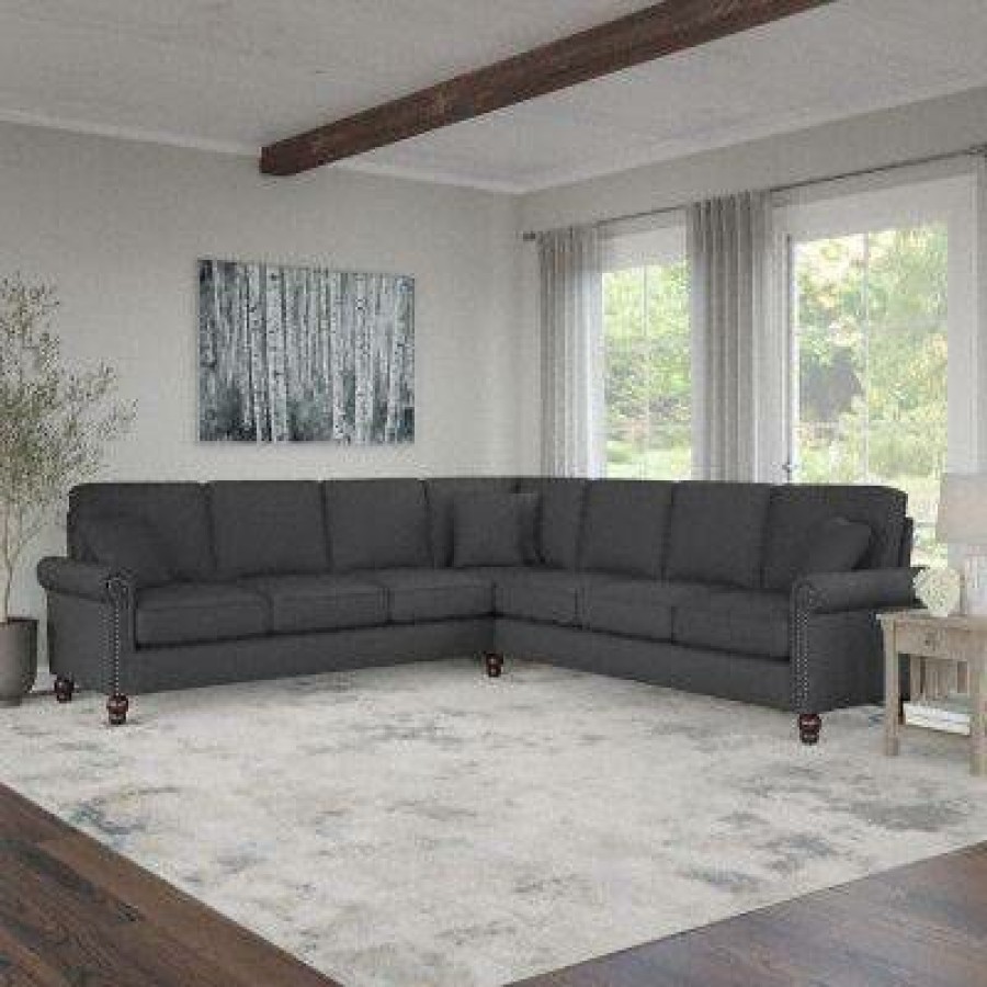 Living & Family Room Furniture * | Promotions Bush Furniture Coventry 111W L Shaped Sectional Couch In Charcoal Gray Herringbone Bush Furniture Cvy110Bcgh-03K