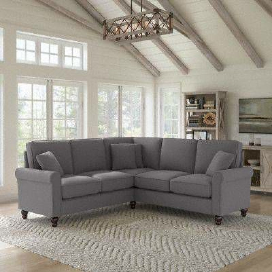 Living & Family Room Furniture * | With Discount Bush Furniture Hudson 87W L Shaped Sectional Couch In French Gray Herringbone Bush Furniture Hdy86Bfgh-03K