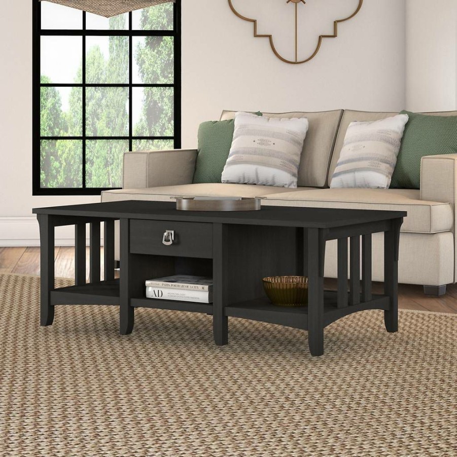 Living & Family Room Furniture * | Shoping Salinas Coffee Table With Storage In Vintage Black Bush Furniture Sat248Vb-03