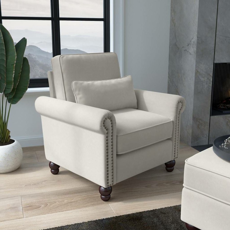 Living & Family Room Furniture * | Hot Sell Bush Furniture Coventry Accent Chair With Arms In Light Beige Microsuede Bush Furniture Cvk36Blbm-03